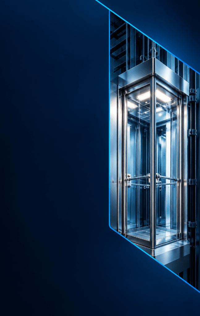 Futuristic Glass Elevator in Blue Light